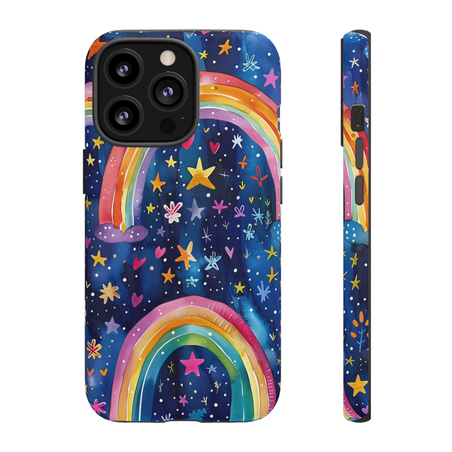 Colorful Rainbow Dreams - Psychedelic Stars Tough Phone Case for iPhone 16, 15, 14, 13, & 12 - Durable Protection