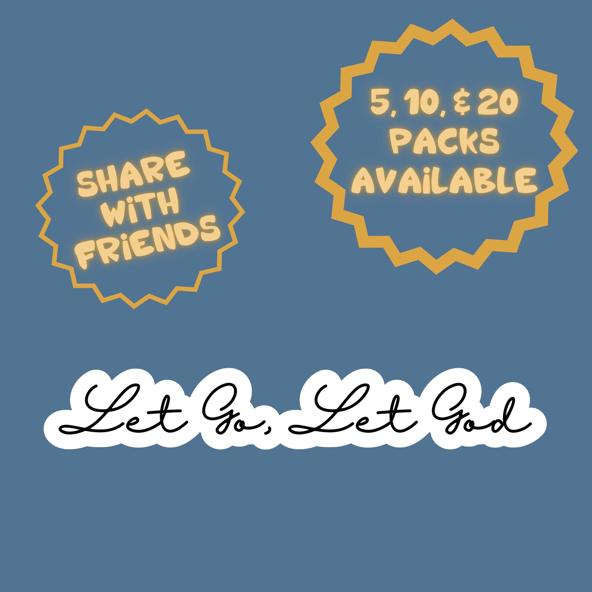 a blue background with a yellow and white label and a black and white sticker